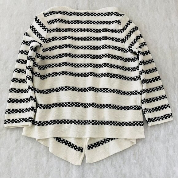 Talbots Womens White Black Textured Stripe Open Front Draped Cardigan Size 2XP - Picture 2 of 8